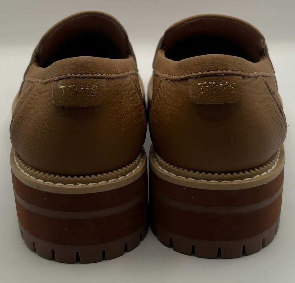 TOMS Monica Lug Sole Leather Penny Loafers in Tan - Picture 3 of 5